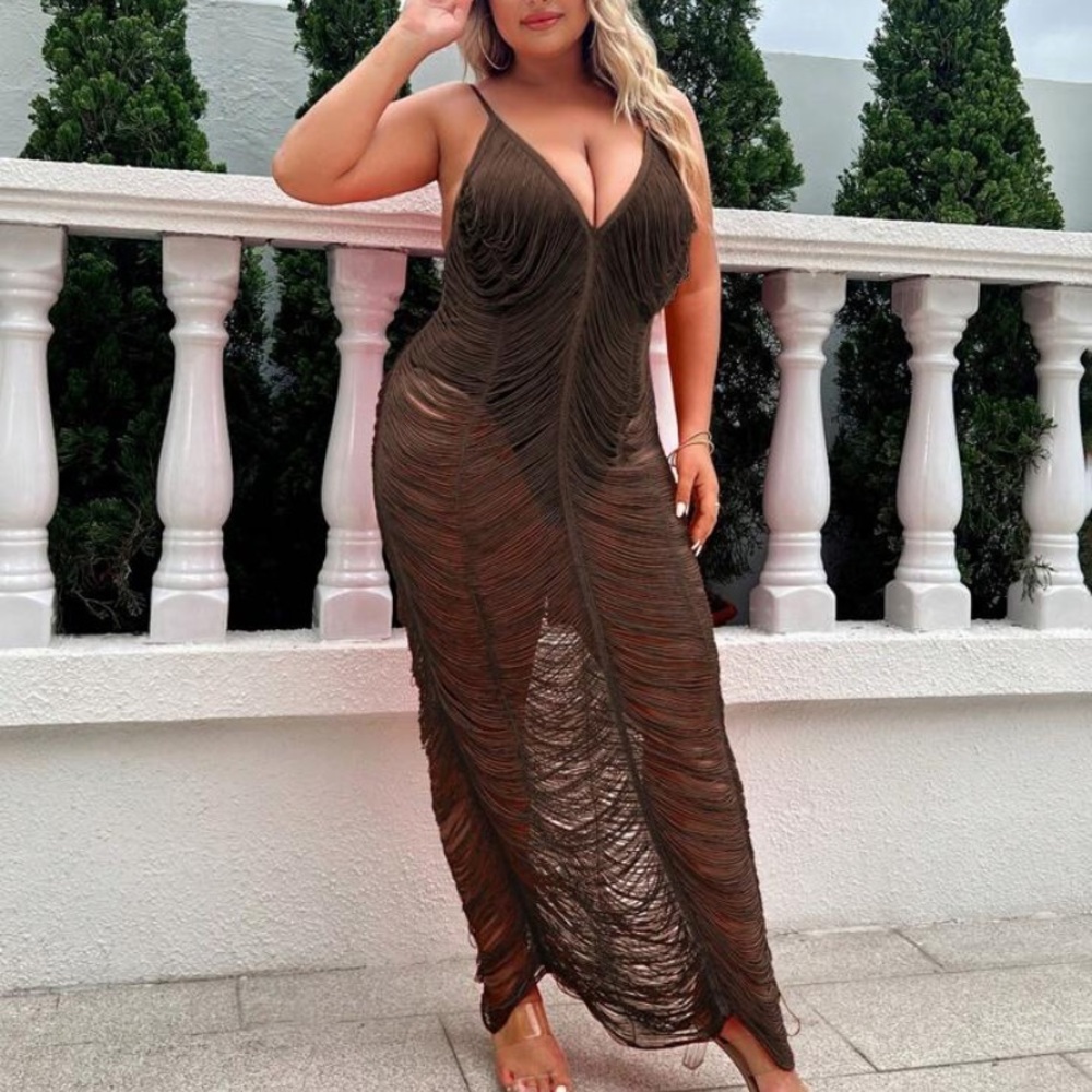 Plus Ruched Mesh Cami Bodycon Dress Without Lingerie Set